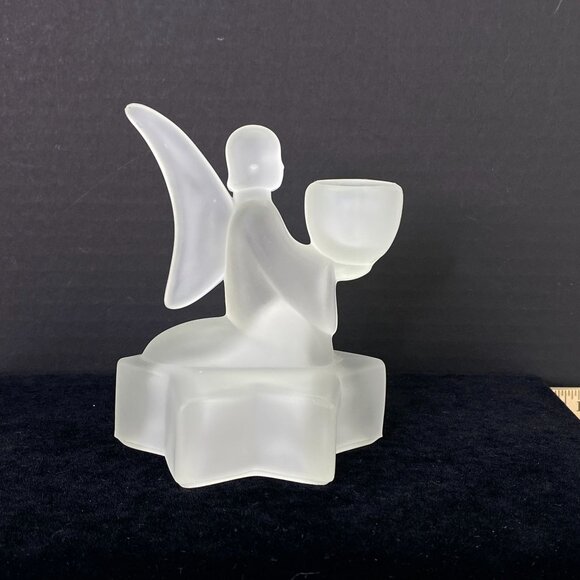 Vintage LE Smith Frosted Glass Angel Candle Holder - Picture 3 of 8